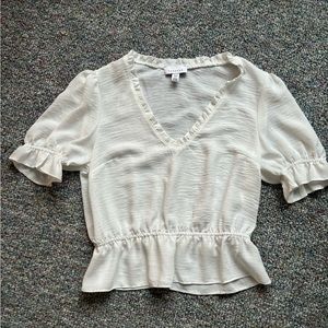 Topshop White Blouse Cropped Ruffle Sleeve